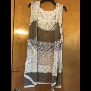 Crochet Lace Long Drapey Vest/Duster Cardigan - size M/L (Unknown Brand)